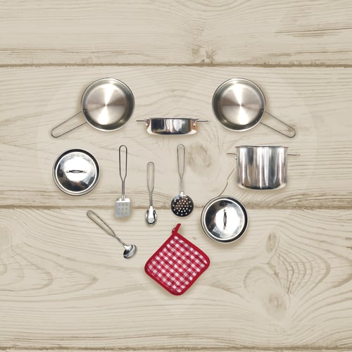 Ruspela Lot De 25 Ustensiles De Cuisine En Acier Inoxydable Pour Enfants - Casserole, Poêle, Accessoires - Jeu De Rôle Culinaire Durable Et Réaliste