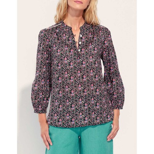 Blouse imprimee coton bio col tunisien renata noir rose La Fiancee Du Mekong La Redoute