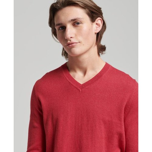 Pull a col en v en coton bio et melange de cachemire rouge rando Superdry La Redoute