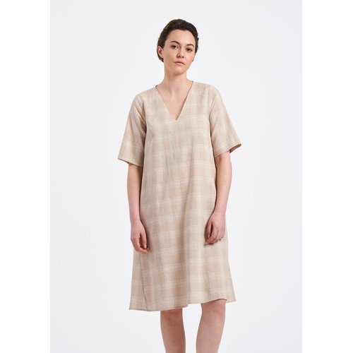 Robe mi longue trapeze en prince de galles camel Humility La Redoute