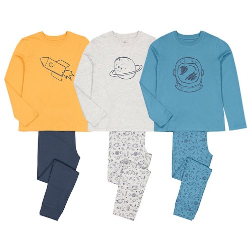 Lote de 3 pijamas de algodon con estampado del espacio amarillo azul gris La Redoute Collections La Redoute