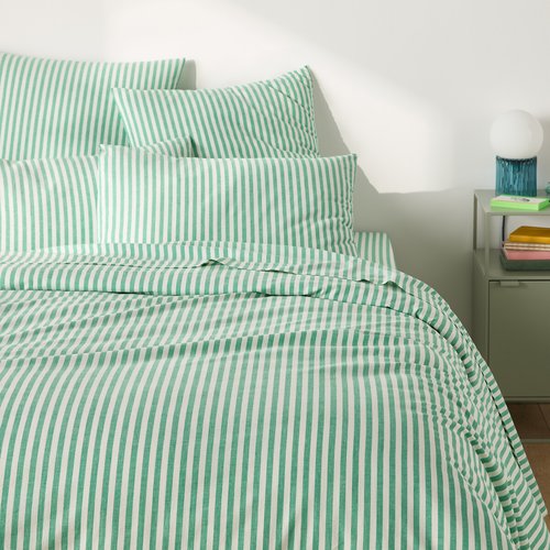Litanika Set Copripiumino Queen Size Oversize - 3 Pezzi, Leggero, Verde E Bianco, Strisce Color Block - 2