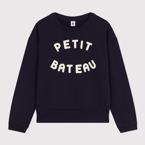 Sweat col rond logote marine Petit Bateau La Redoute