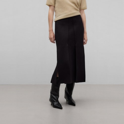 Jupe midi a bretelles en tricot noir Adolfo Dominguez La Redoute