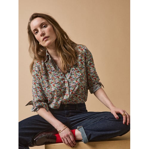 Blouse Fleurie Liberty CHEMISIER TOP BLOUSE CHEMISE SHIRT CYRILLUS - Taille 44 - Neuf Avec étiquettes
