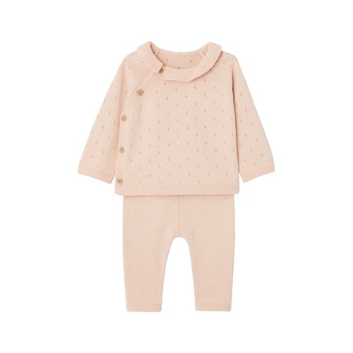 Ensemble en tricot pull a collerette et pantalon rose nude Vertbaudet La Redoute