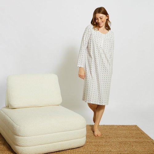 Chemise de nuit manches longues imprimee en coton bio fushia Monoprix Lingerie La Redoute