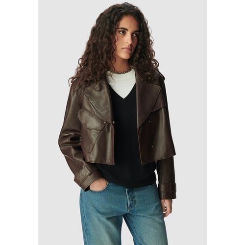 Veste En Cuir Véritable XOXO Marron - Taille XS (Juniors) - Style Moto - Neuf Avec étiquettes