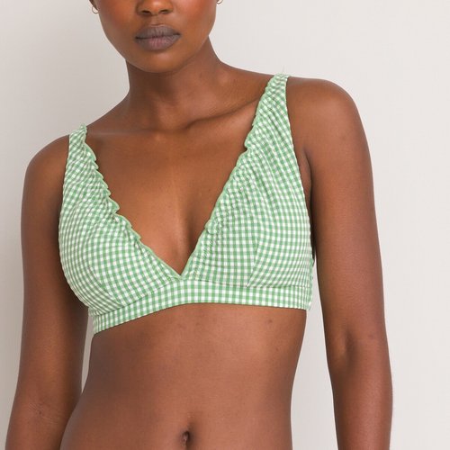 Haut de maillot de bain foulard seersucker vichy vert blanc La Redoute Collections La Redoute