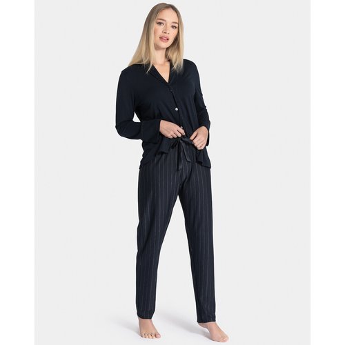 Pijama em lyocell algodao riscas fundo marinho Impetus La Redoute