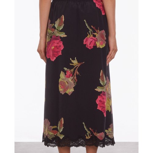 Jupe longue imprimee soie et dentelle The Kooples rose noir La Redoute