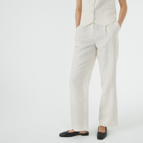 Pinstripe straight trousers in linen cotton length 30