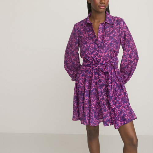 Robe courte evasee manches longues imprimee imprime floral rose La Redoute Collections La Redoute