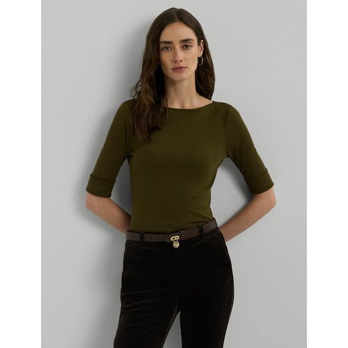 Stretch cotton t shirt with boat neck and elbow length sleeves khaki Lauren Ralph Lauren La Redoute