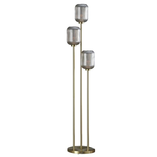 Lampadaire Salon Cristal Doré – 158 Cm, Abat-jour Verre, Interrupteur Au Pied