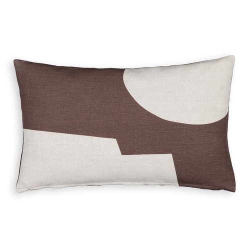 Kahama abstract linen cotton blend 50 x 30cm rectangular cushion cover cocoa La Redoute Interieurs La Redoute