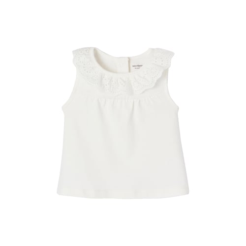 T-shirt Fille Manches Courtes VERTBAUDET - Col Fantaisie Brodé, 100% Coton, Ouverture Boutonnée Au Dos