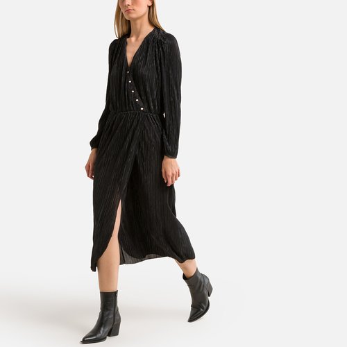Robe mi longue a col v manches longues Icode noir La Redoute