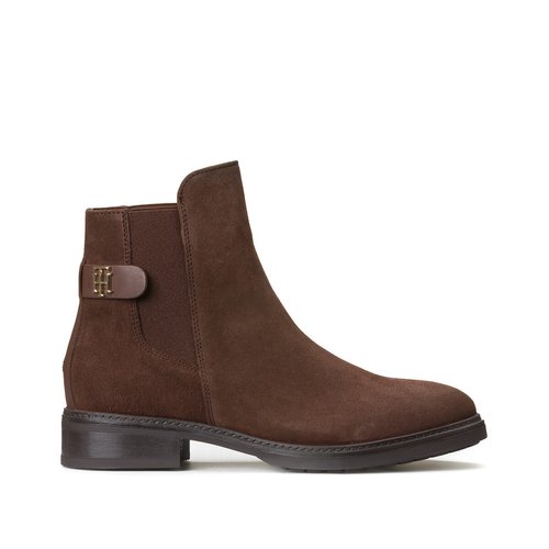 Boots cuir suede elastiquees a talon plat marron Tommy Hilfiger La Redoute