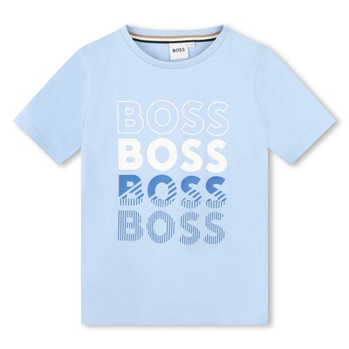 T shirt a col rond en coton bleu oxford Boss Kidswear La Redoute
