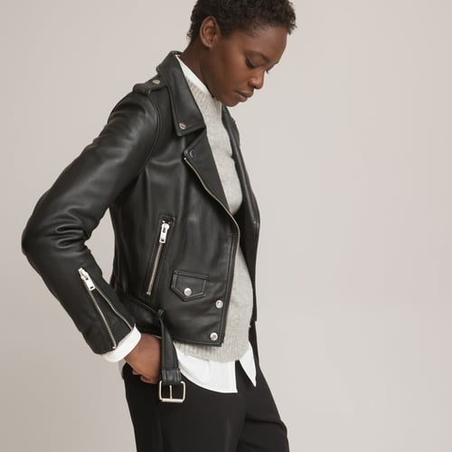 Blouson Motard Femme En Cuir Noir - Taille S - Style Rétro Classique