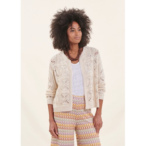 Gilet court en maille crochet ecru La Fee Maraboutee La Redoute