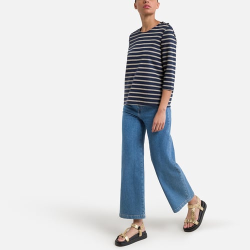 Haut Femme Rayé Manches 3/4 En Coton - Taille XL, Neuf Avec étiquette, Marque Dunnes Stores