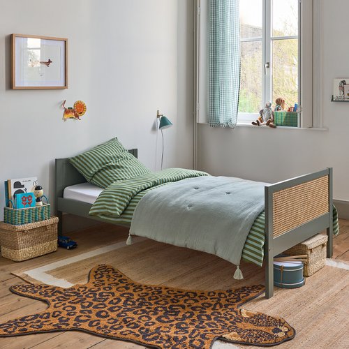 Single bed in pine and cane with base caneo khaki green La Redoute Interieurs La Redoute