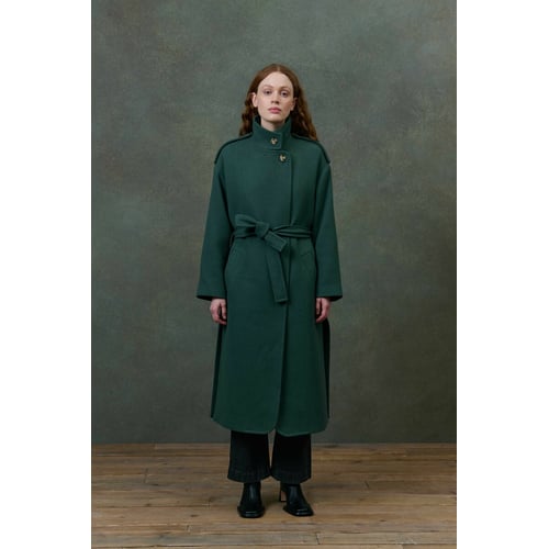 SUPERIOR GARBO PARIS モスグリーンケープ付きロングマント Abrigo largo con cinturón, thessy verde esmeralda Louise Misha