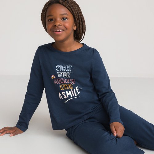 Pyjama en coton imprime devant bleu marine La Redoute Collections La Redoute