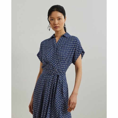 Fratillio belted flowing dress with short sleeves, blue striped/white, Lauren  Ralph Lauren | La Redoute
