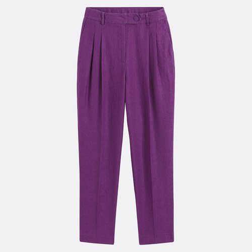 Calças cigarette em linho, de cintura subida violeta-escuro La Redoute  Collections