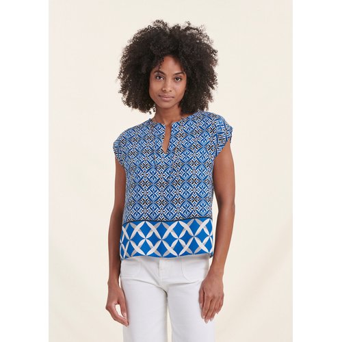 Top manches courtes et encolure tunisienne bleu La Fee Maraboutee La Redoute