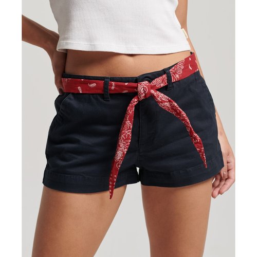 Cotton chino shorts with bandana belt midnight blue Superdry La Redoute