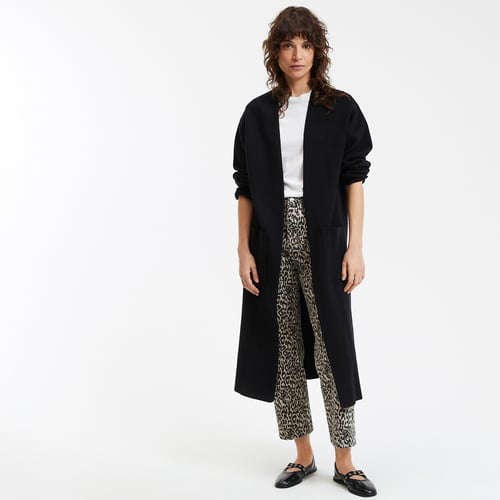 Cardigan Long Femme En Tricot épais – Maille Grossière, Sans Boutons, Avec Poches, Couleur Unie, Style Décontracté élégant