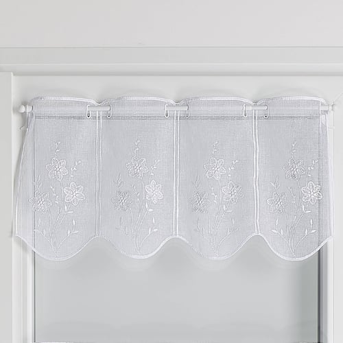 Rideau Brise-bise Brodé Main Blanc - 45x60 Cm - Fait Main En France - Ourlet Pour Tringle - Neuf
