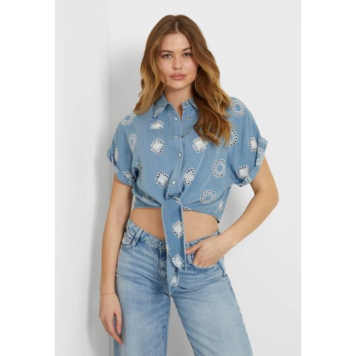 Guess chemise en jean brodee bleu Guess La Redoute