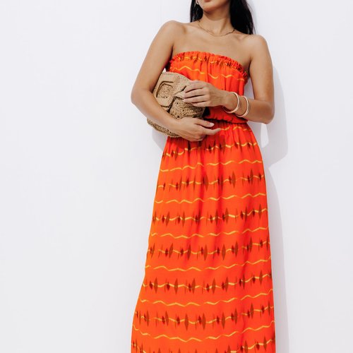 Robe bustier imprime rouge Promod La Redoute