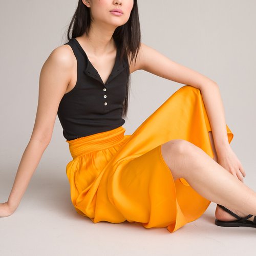 Jupe midi evasee ceinture smockee La Redoute Collections La Redoute