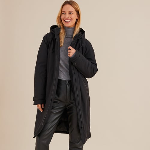 Parka Femme Noire Avec Capuche Taille 42/44 - Marque Bleu Bonheur, Occasion Très Bon état