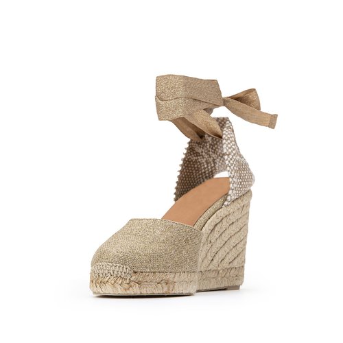 Carina sparkly espadrille wedges in linen gold coloured Castaner La Redoute