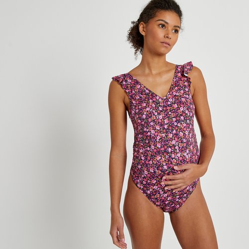 Maillot de bain 1 piece de grossesse avec volants La Redoute Collections imprime floral La Redoute