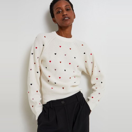Pull col rond en coton et laine melanges blanc Monoprix La Redoute