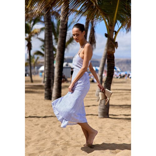 Robe mi longue a rayures raima La Petite Etoile ecru bleu La Redoute