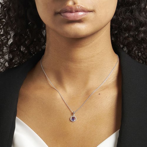 Collier En Argent 925 Avec Zircons Bleu, Blanc, Violet - Occasion