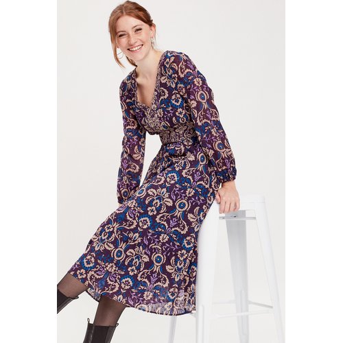 Robe longue trapeze col en v bordeaux Cache Cache La Redoute