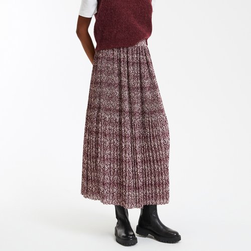 Jupe plissee imprime floral longue La Redoute Collections imprime fond bordeaux La Redoute