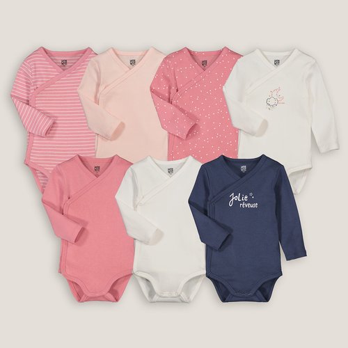 Lot de 7 bodies naissance manches longues rose ecru bleu La Redoute Collections La Redoute