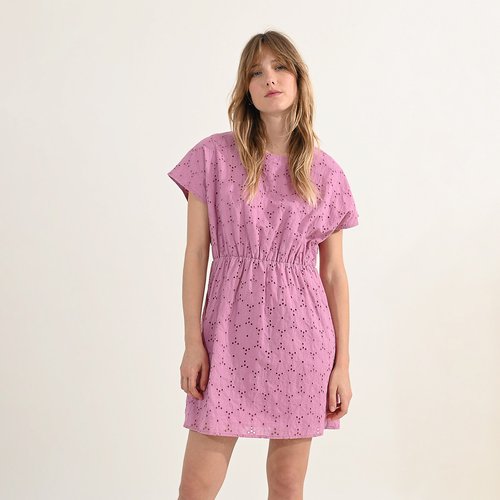 Embroidered cotton mini dress pink Molly Bracken La Redoute