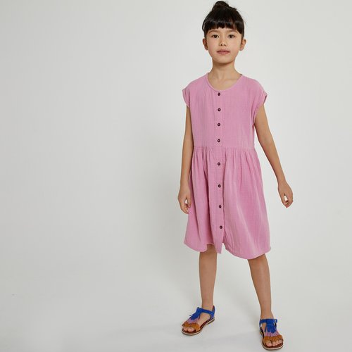 Robe sans manches boutonnee en gaze de coton rose La Redoute Collections La Redoute